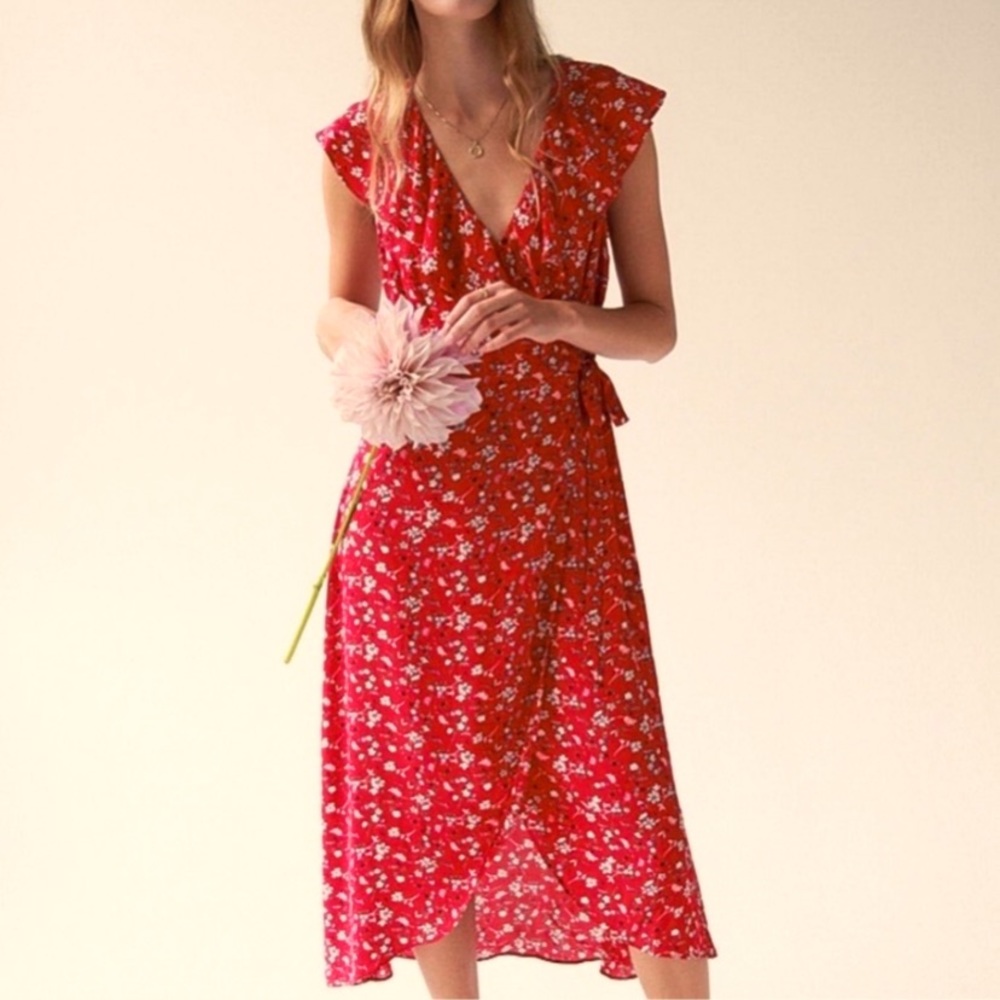 Sanctuary Jolynn Faux Wrap Midi Floral Dress Size 8